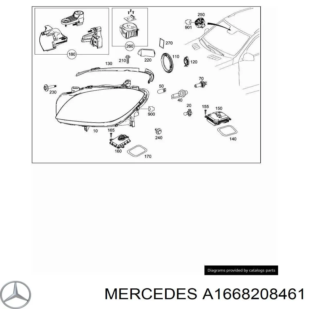 Reflektor prawy Mercedes 1668204759 cena, od 396,69 USD