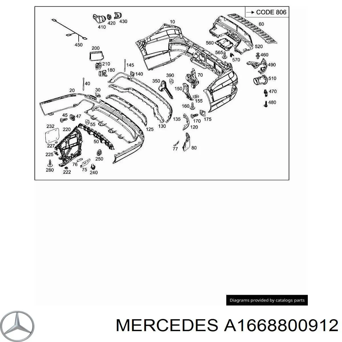 A1668800912 Mercedes Wspornik zderzaka tylnego lewy zewnętrzny