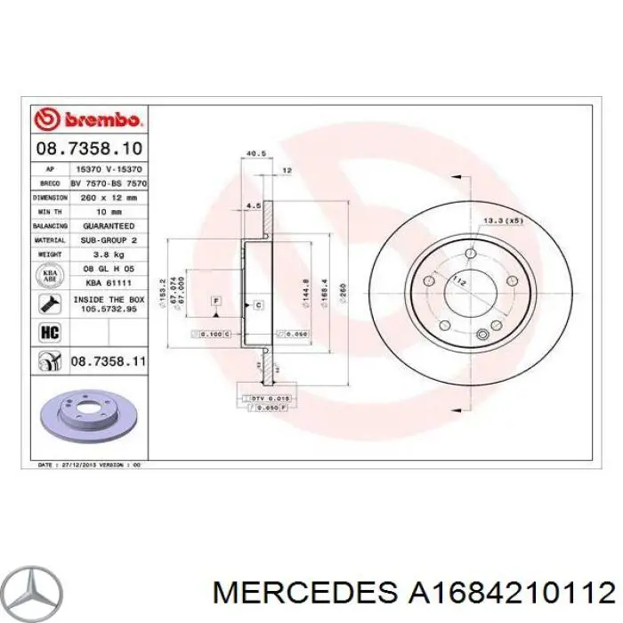 Do koszyka A1684210112 Mercedes Tarcza hamulcowa przednia