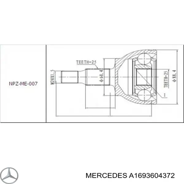 A1693604372 Mercedes Półoś napędowa przednia lewa