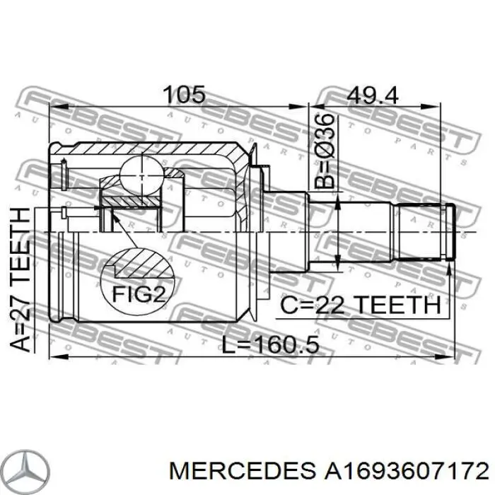 Półoś napędowa przednia lewa Mercedes A1693607172 cena, od 105,56 USD
