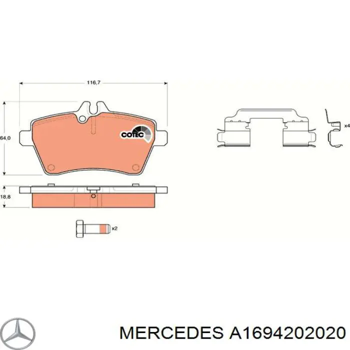 Klocki hamulcowe przednie tarczowe Mercedes A1694202020 cena, od 26,62 USD