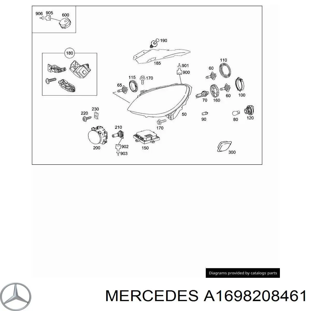 Reflektor prawy Mercedes 1698208461 cena, od 458,46 USD