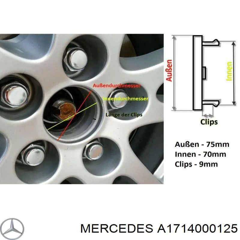 Kołpak do obręczy koła Mercedes A1714000125 cena, od 32,83 USD