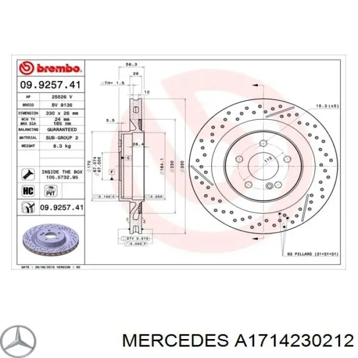 A1714230212 Mercedes Tarcza hamulcowa tylna