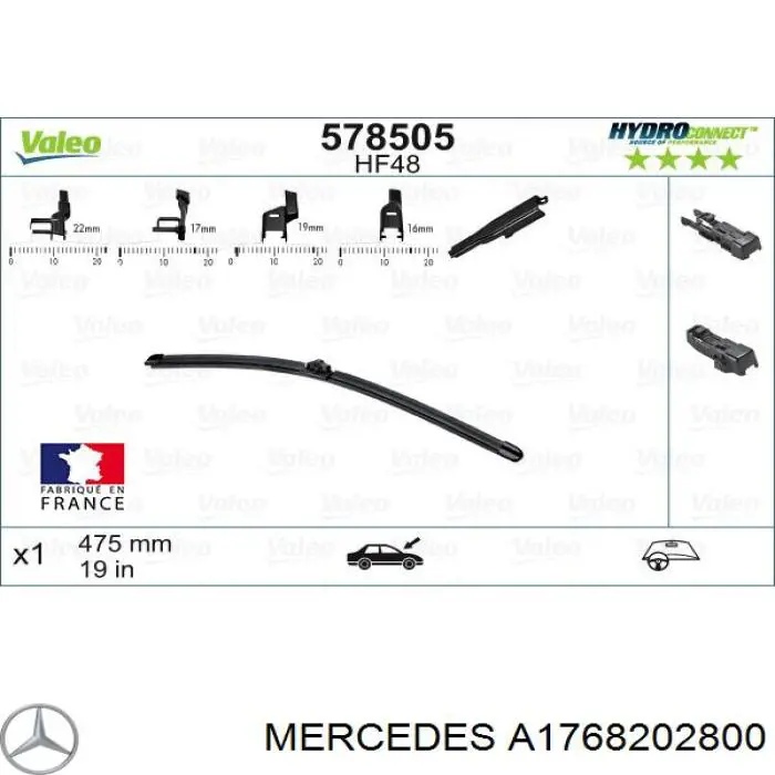 Do koszyka A1768202800 Mercedes Pióro wycieraczki szyby przedniej, zestaw (2 szt.)