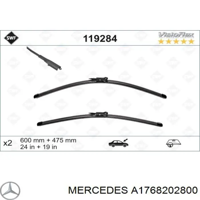 Pióro wycieraczki szyby przedniej, zestaw (2 szt.) Mercedes A1768202800 cena, od 23,35 USD