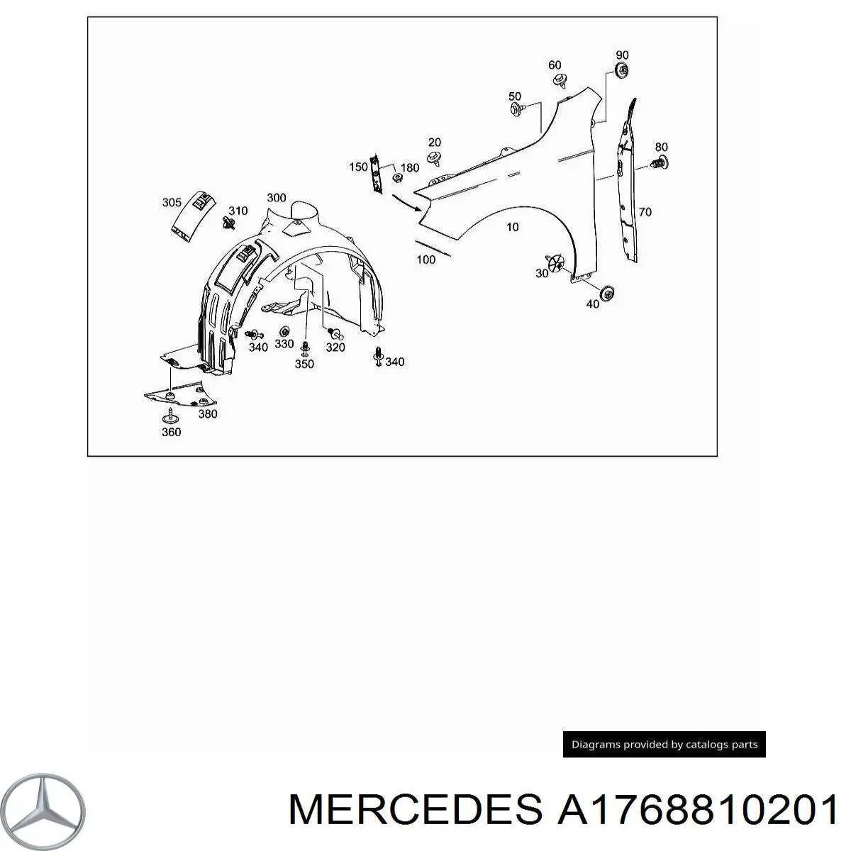 Błotnik przedni prawy Mercedes A1768810201 cena, od 137,93 USD