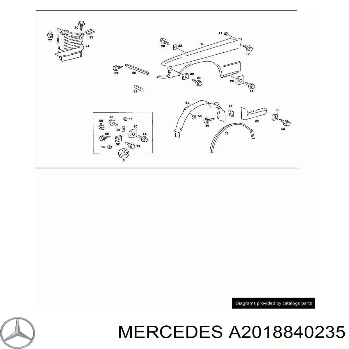 Do koszyka Nadkole błotnika przedniego prawe Mercedes C 190 W201