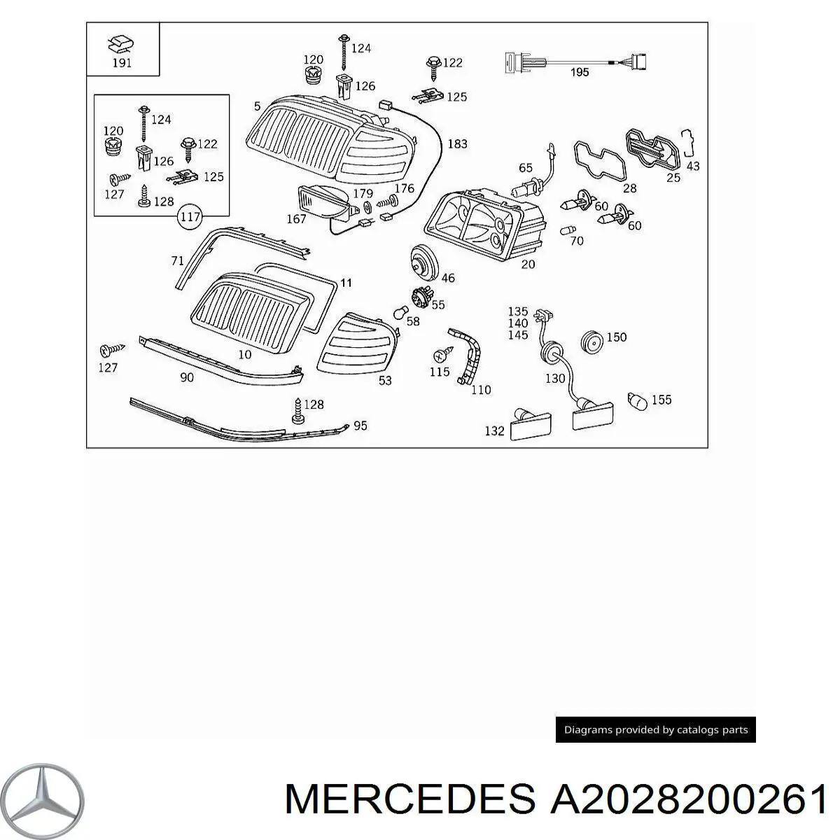 2028200261 Mercedes Reflektor prawy