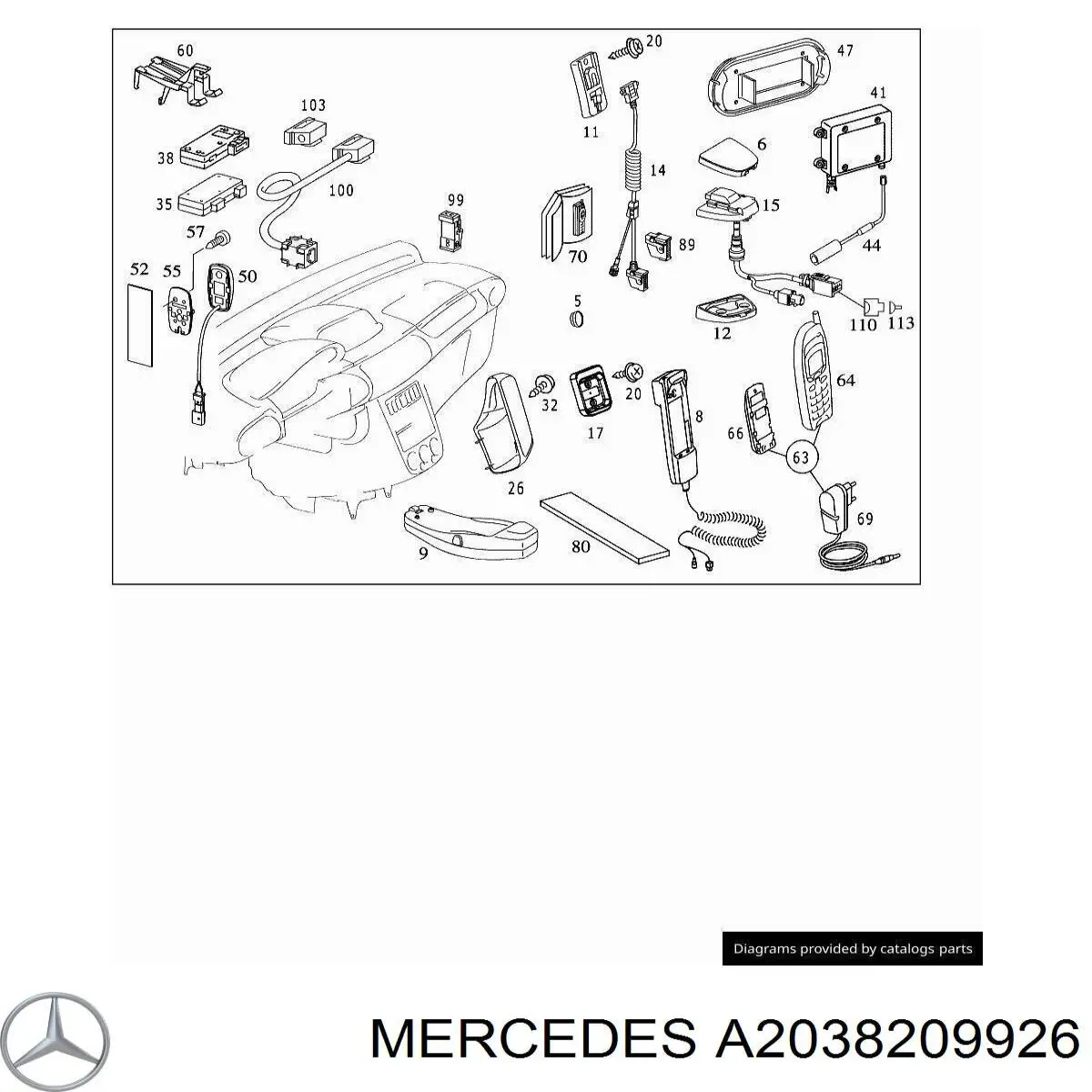 Blok sterowania telefonem Mercedes A2038209926 cena, od 39,16 USD