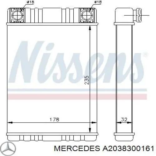Chłodnica nagrzewnicy (ogrzewacza) Mercedes A2038300161 cena, od 52,70 USD