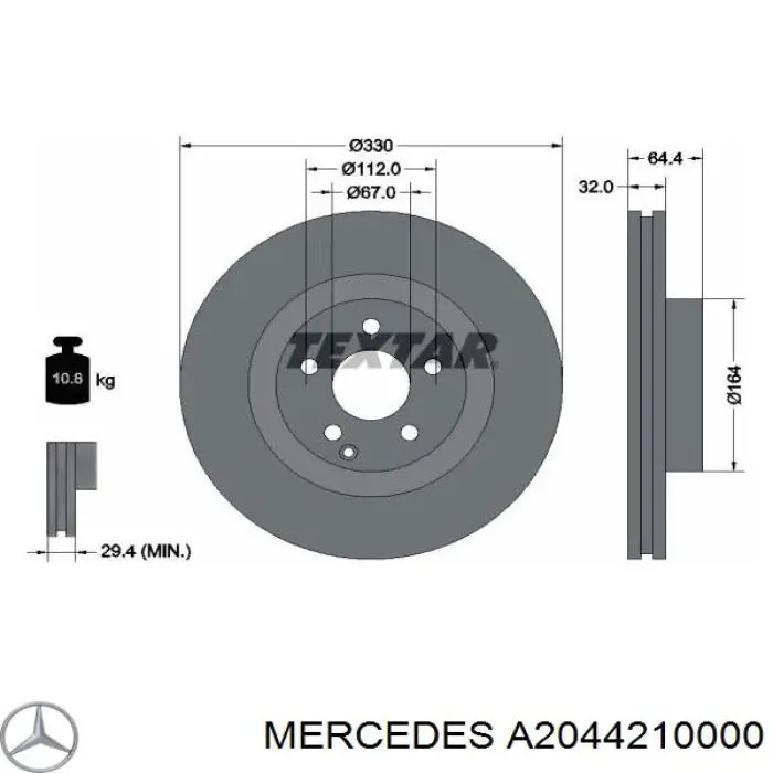 A2044210000 Mercedes tarcza hamulcowa przednia