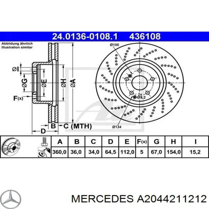 Do koszyka A2044211212 Mercedes Tarcza hamulcowa przednia