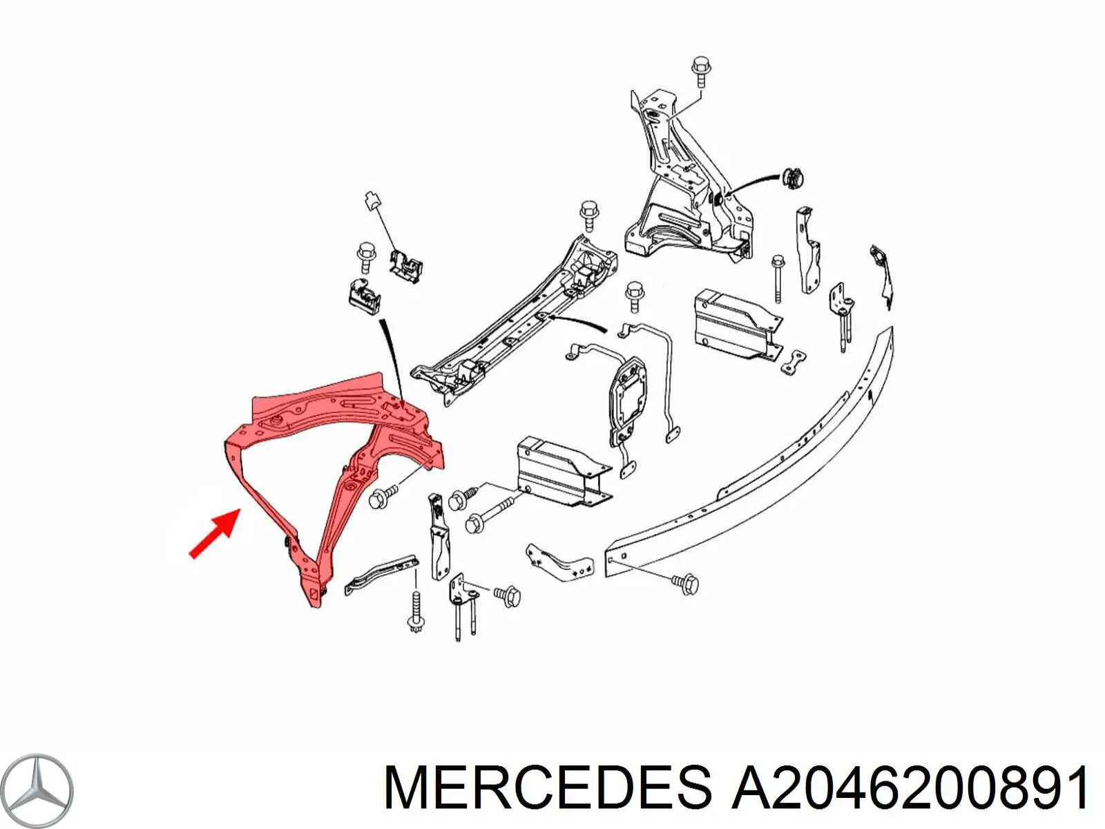 Osłona chłodnicy prawa (panel mocowania reflektorów) Mercedes A2046200891 cena, od 52,25 USD