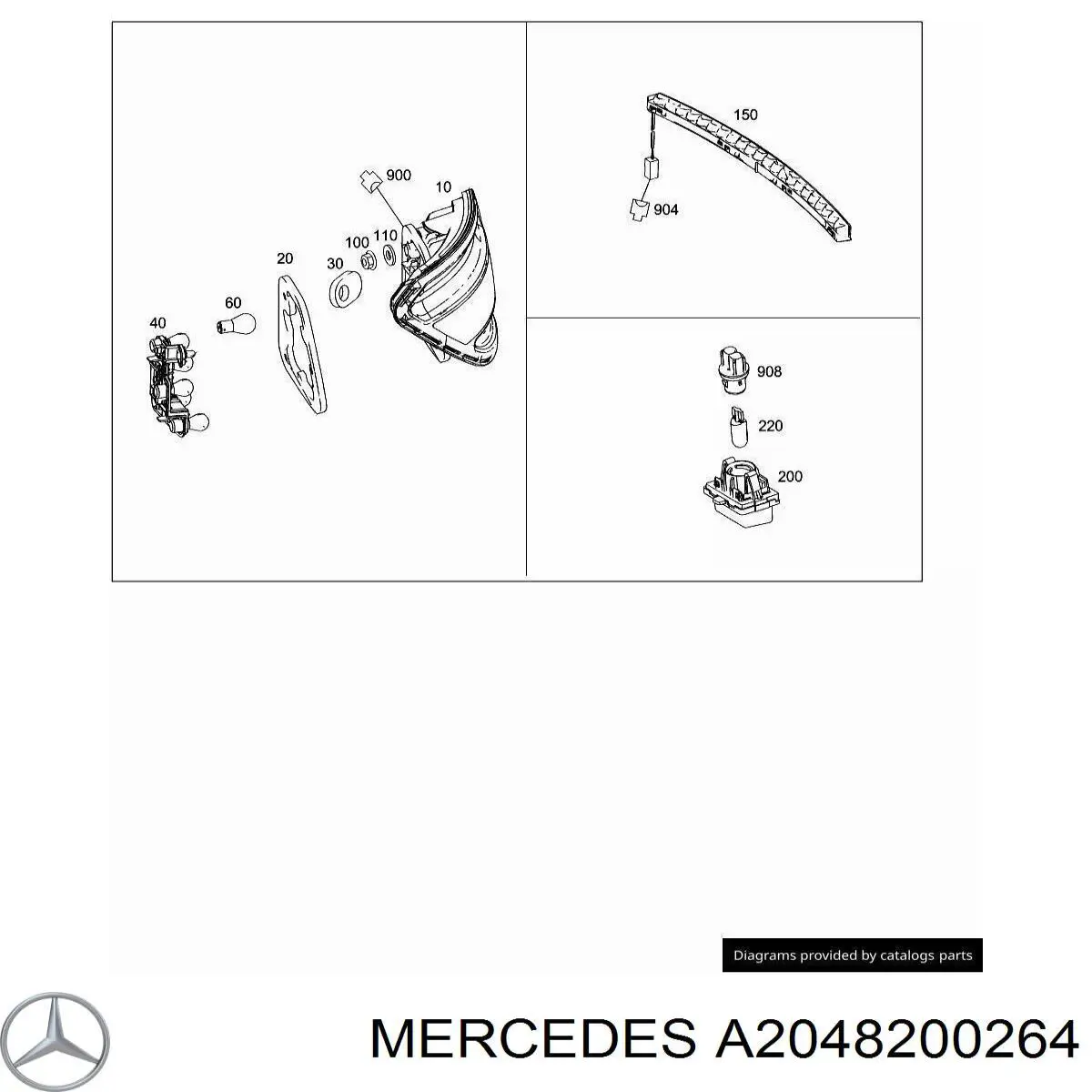 Lampa zespolona tylna prawa Mercedes A2048200264 cena, od 118,53 USD