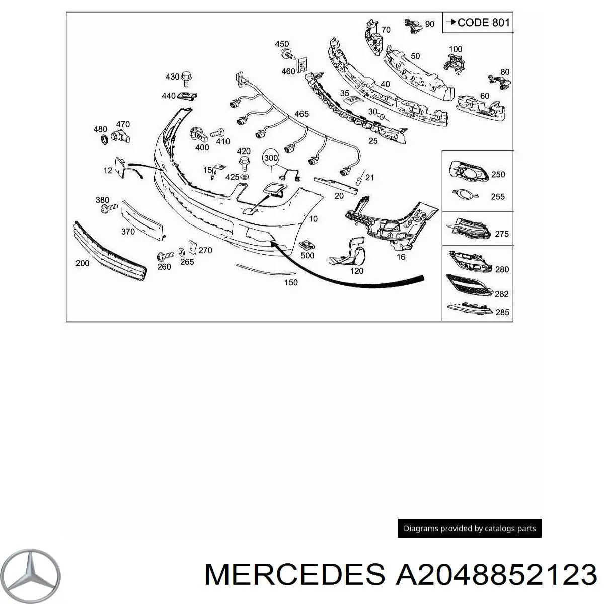 Kratka zderzaka przedniego środkowa Mercedes A2048852123 cena, od 69,81 USD
