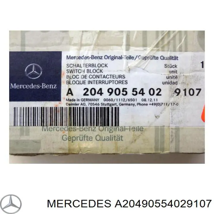 A20490554029107 Mercedes Panel przyciskowy sterowania podnośnikiem szyby przedni lewy