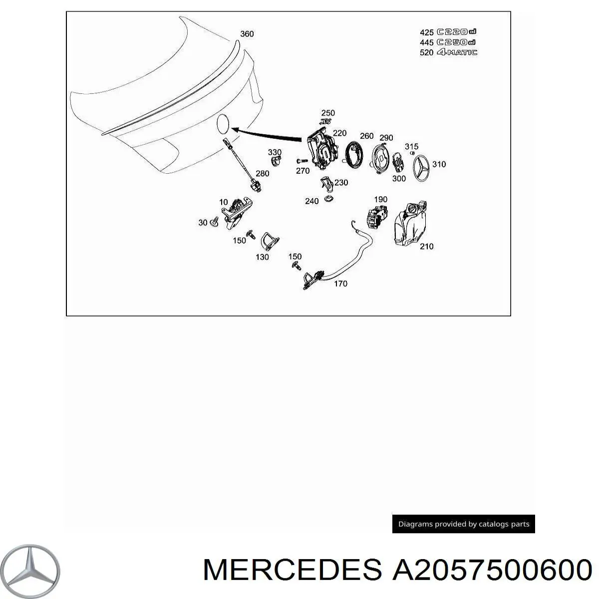 Zamek klapy bagażnika (3/5 drzwi tylnych) Mercedes A2057500600 cena, od 139,61 USD