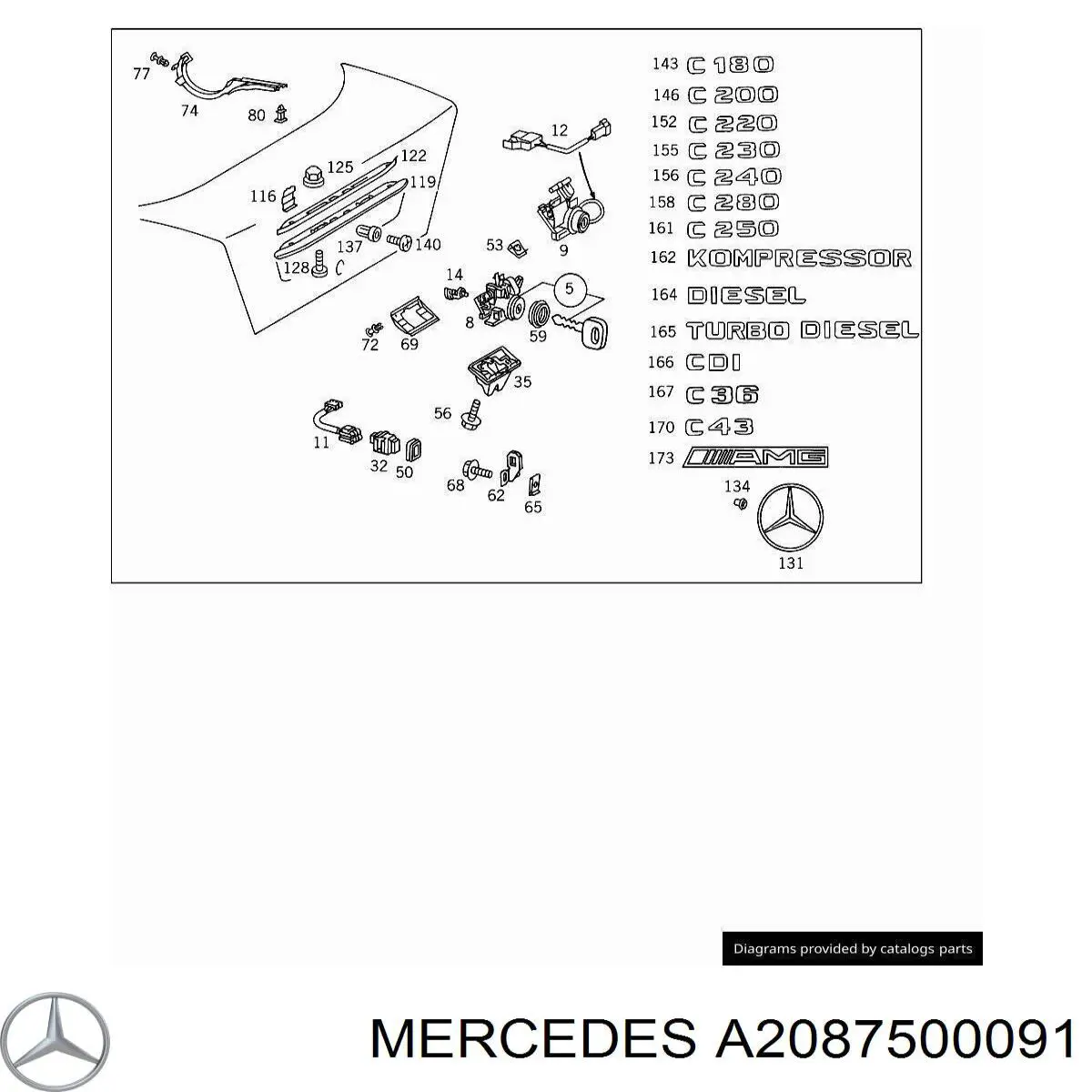 Zamek klapy bagażnika (3/5 drzwi tylnych) do Mercedes C  W202