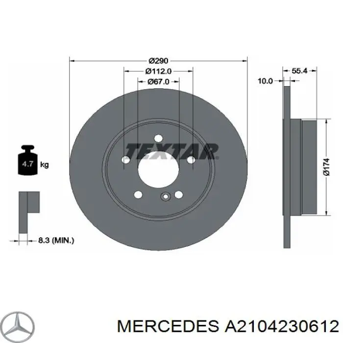 A2104230612 Mercedes Tarcza hamulcowa tylna