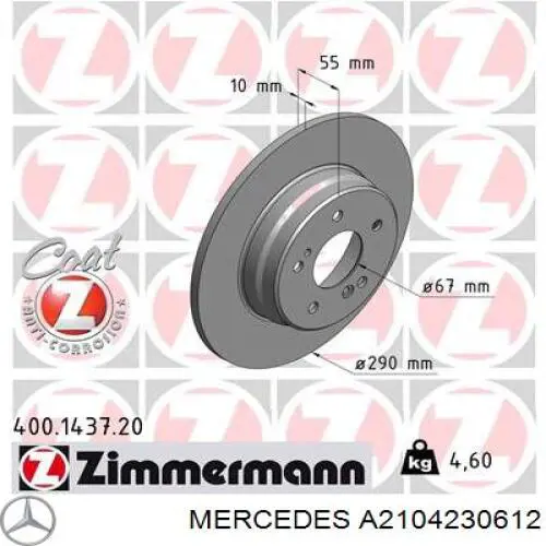 Tarcza hamulcowa tylna Mercedes A2104230612 cena, od 44,16 USD
