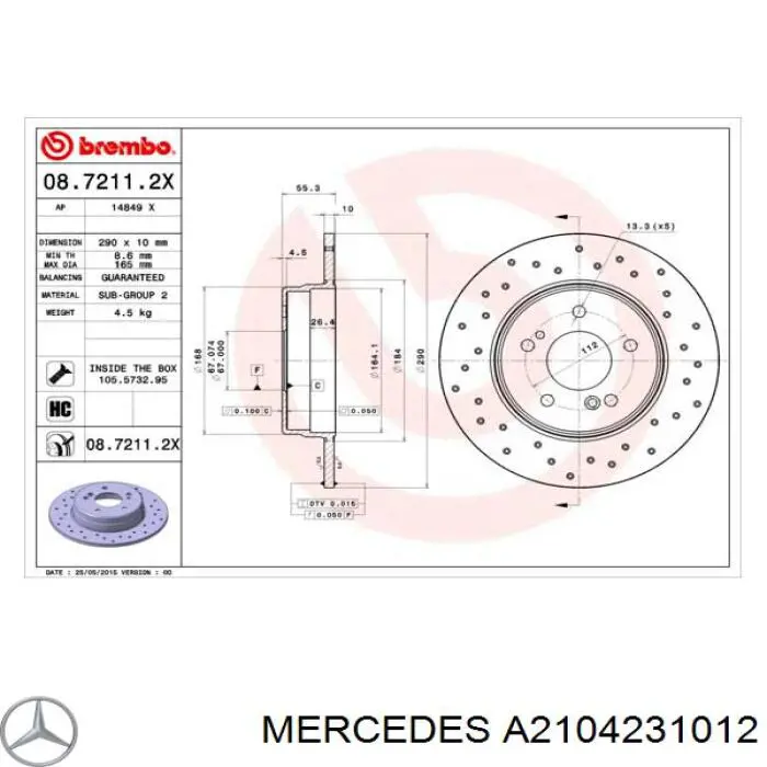 A2104231012 Mercedes Tarcza hamulcowa tylna