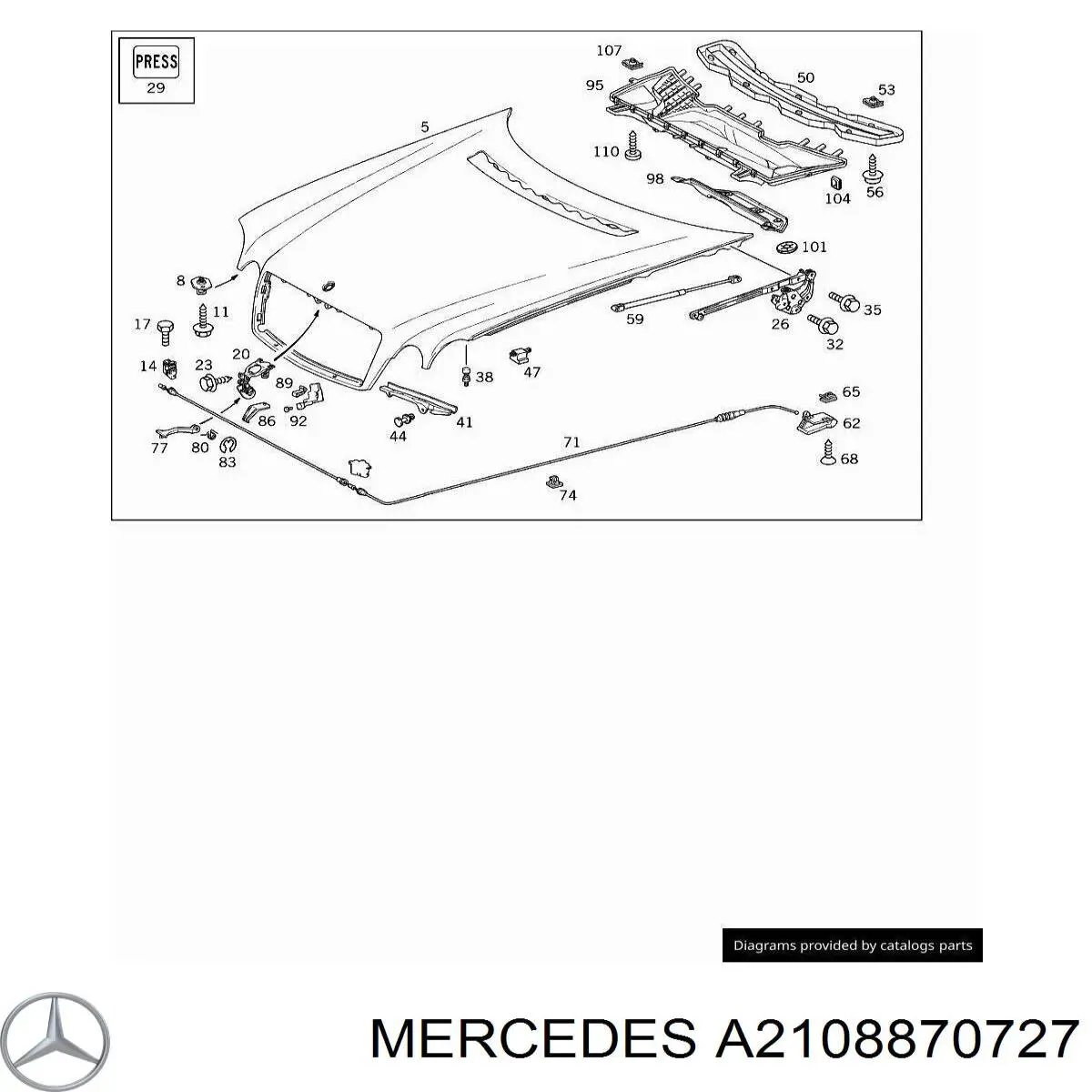 A2108870727 Mercedes Dźwignia otwierania maski