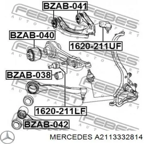Silentblock przedniego wahacza dolnego Mercedes A2113332814 cena, od 13,36 USD