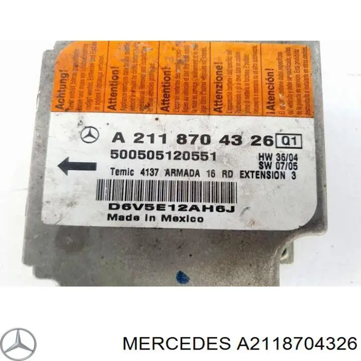 Sterownik poduszki bezpieczeństwa Mercedes A2118704326 cena, od 78,32 USD