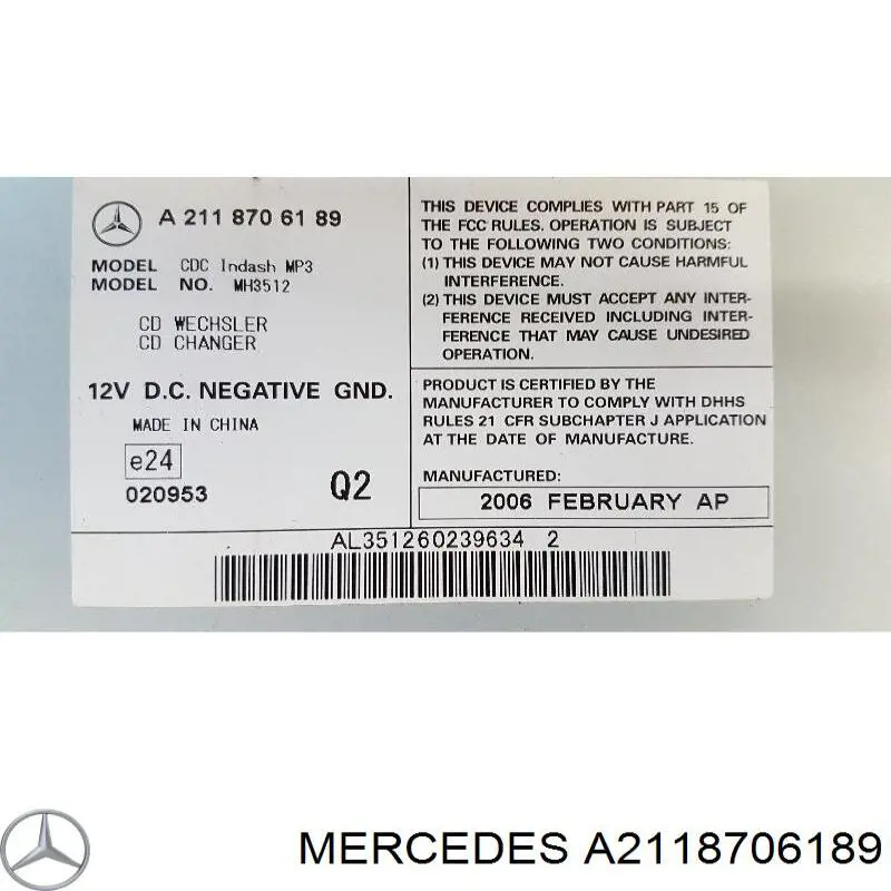 Do koszyka A2118706189 Mercedes Radioodtwarzacz (radio AM/FM)