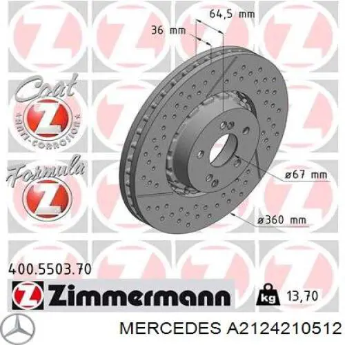 Tarcza hamulcowa przednia Mercedes A2124210512 cena, od 142,33 USD