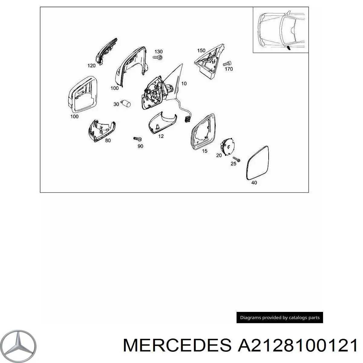 Wkład lusterka wstecznego lewego Mercedes A2128100121 cena, od 23,24 USD