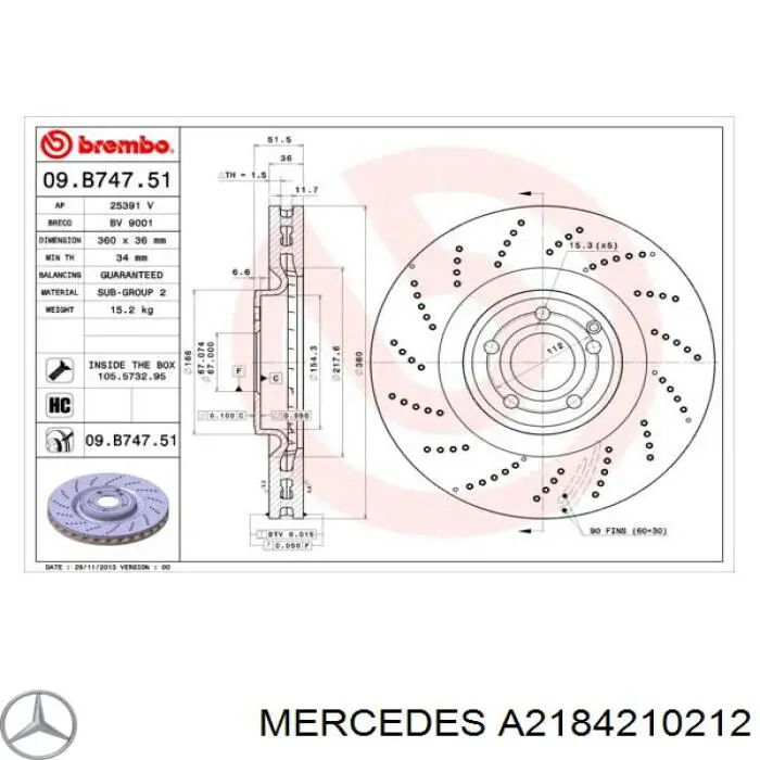 Tarcza hamulcowa przednia Mercedes A2184210212 cena, od 134,36 USD