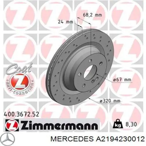 A2194230012 Mercedes tarcza hamulcowa tylna