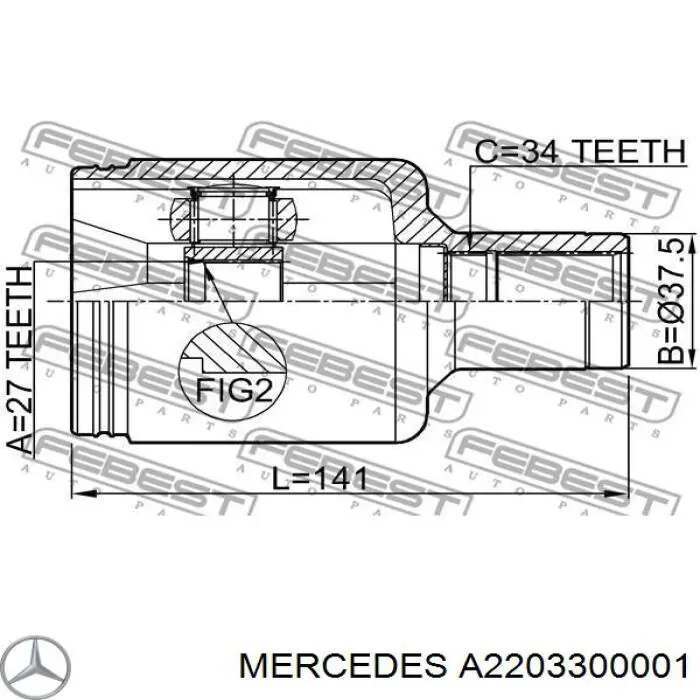 Do koszyka A2203300001 Mercedes Półoś napędowa przednia lewa