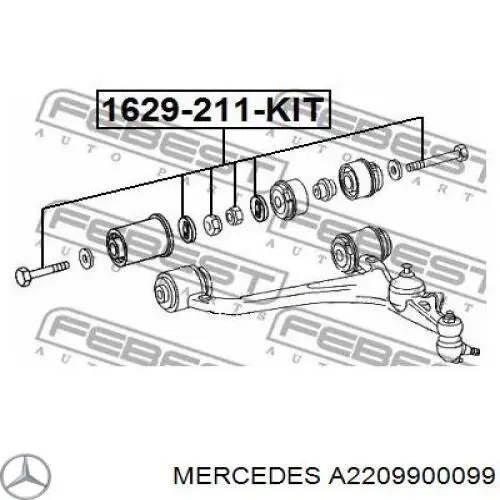 A2209900099 Mercedes Śruba mocowania przedniego wahacza, zestaw
