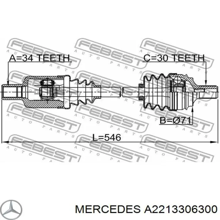 Półoś napędowa przednia lewa Mercedes A2213306300 cena, od 127,93 USD