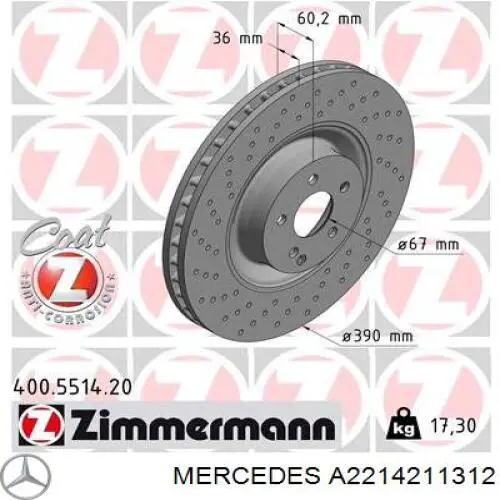 A2214211312 Mercedes Tarcza hamulcowa przednia