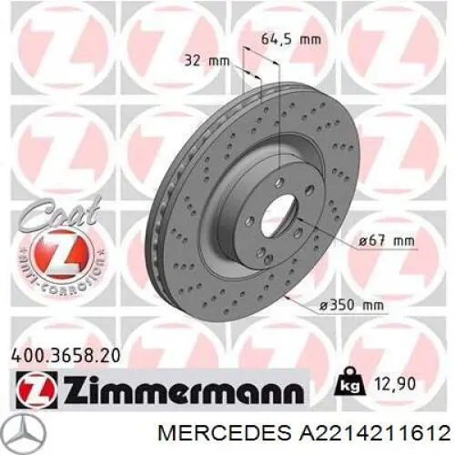 Do koszyka A2214211612 Mercedes Tarcza hamulcowa przednia
