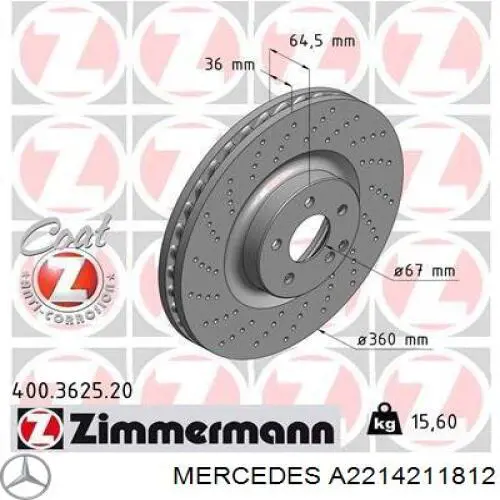 Tarcza hamulcowa przednia Mercedes A2214211812 cena, od 153,72 USD
