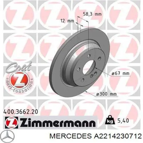 Tarcza hamulcowa tylna Mercedes A2214230712 cena, od 60,68 USD