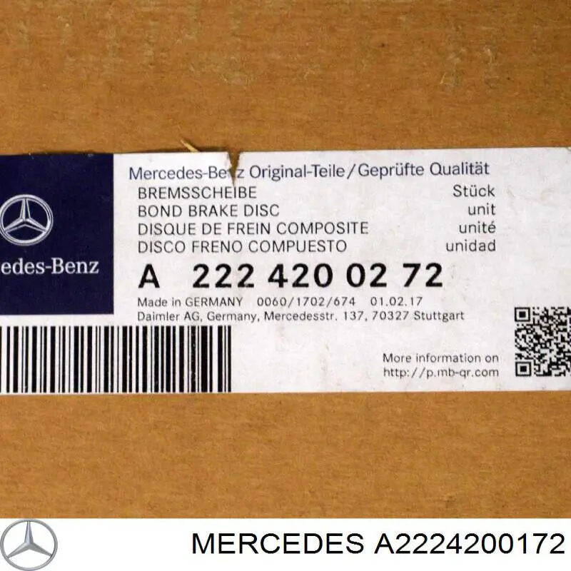 A2224200172 Mercedes Tarcza hamulcowa przednia