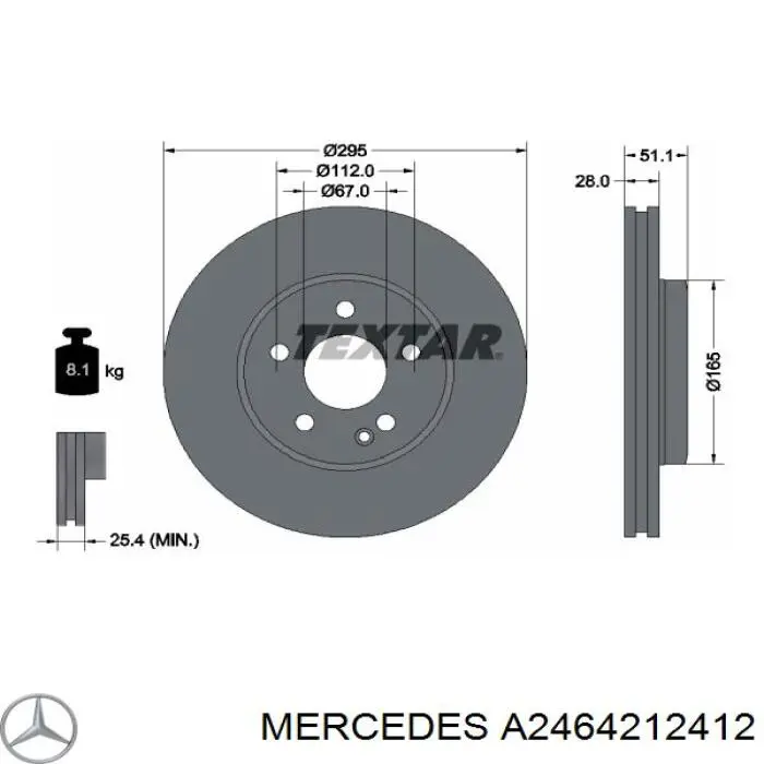 A2464212412 Mercedes Tarcza hamulcowa przednia