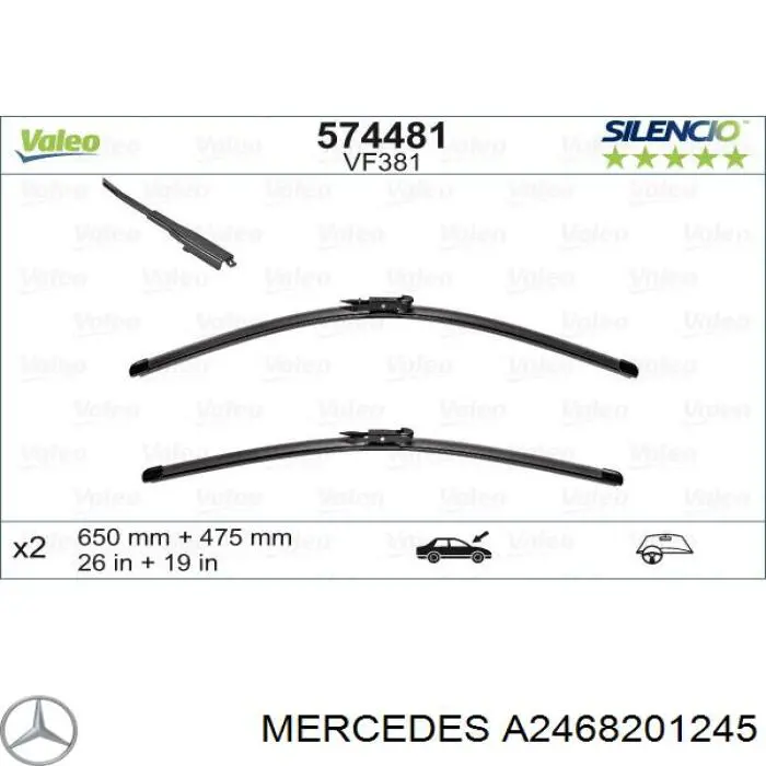 Pióro wycieraczki szyby przedniej, zestaw (2 szt.) Mercedes A2468201245 cena, od 41,49 USD
