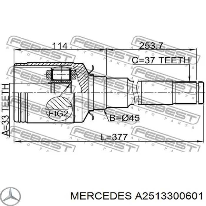 Do koszyka A2513300601 Mercedes Półoś napędowa przednia prawa