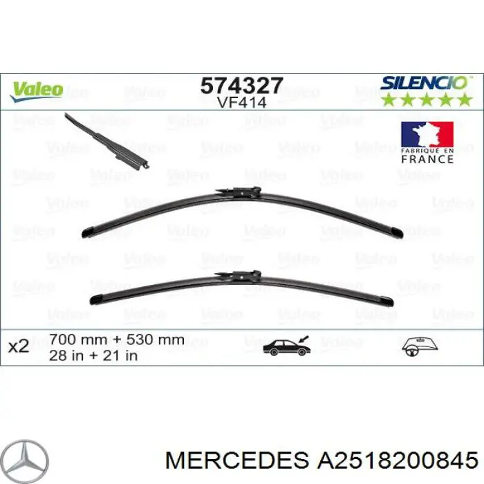 Pióro wycieraczki szyby przedniej, zestaw (2 szt.) Mercedes A2518200845 cena, od 28,44 USD