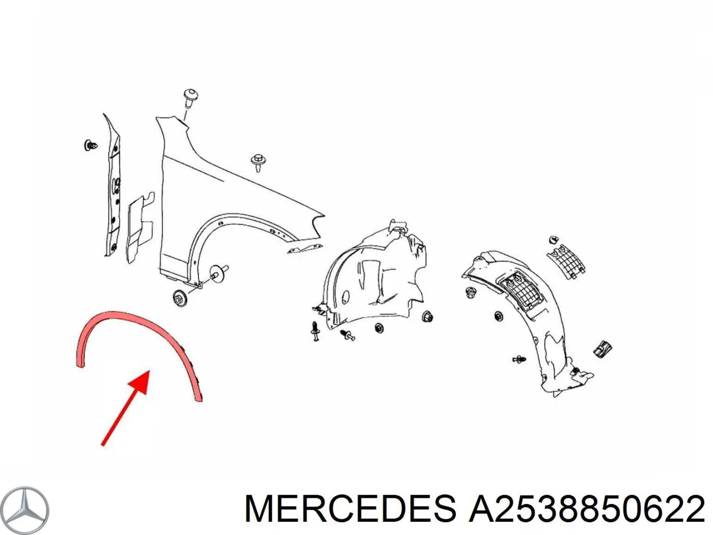 Poszerzenie (nakładka) reperaturki błotnika przedniego prawy Mercedes A2538850622 cena, od 43,66 USD