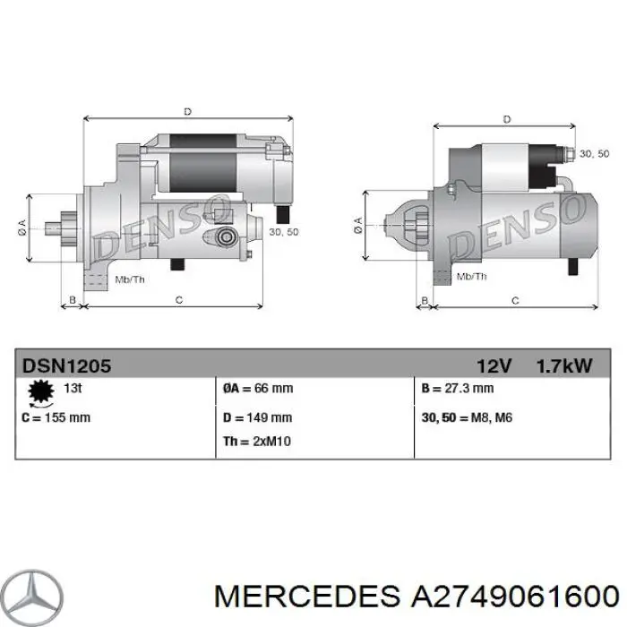 Rozrusznik Mercedes A2749061600 cena, od 127,65 USD