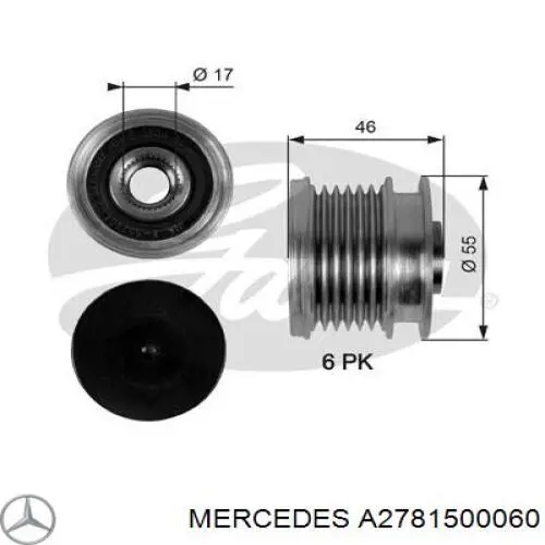 Koło pasowe alternatora Mercedes A2781500060